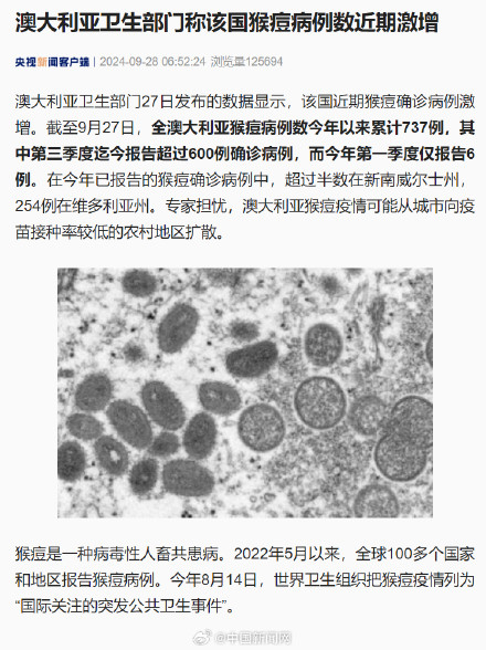 澳大利亚猴痘病例数激增