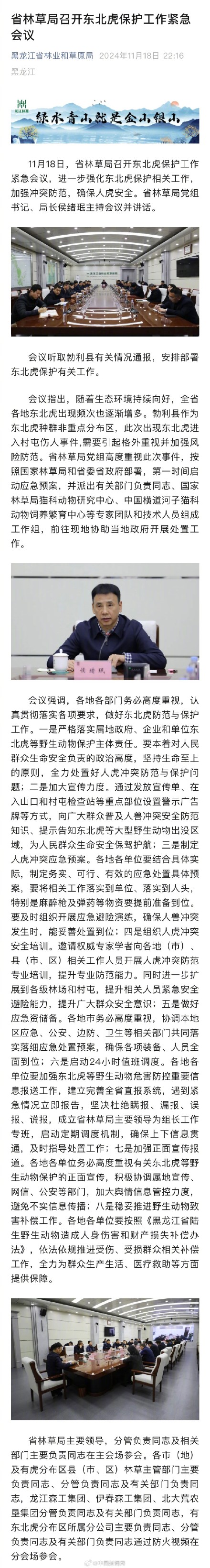 黑龙江省召开东北虎保护工作紧急会议