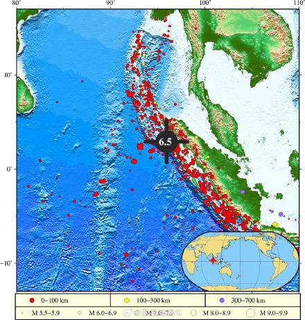 印尼苏门答腊岛北部西岸远海海域发生6.5级地震,或引发局地海啸 印尼苏门答腊岛北部西岸远海海域发生6.5级地震,或引发局地海啸