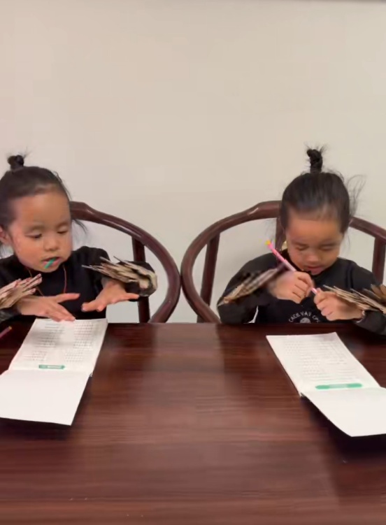 双胞胎女孩算数手指不够用,太爷爷用废纸壳做了一沓假手指 双胞胎女孩算数手指不够用,太爷爷用废纸壳做了一沓假手指