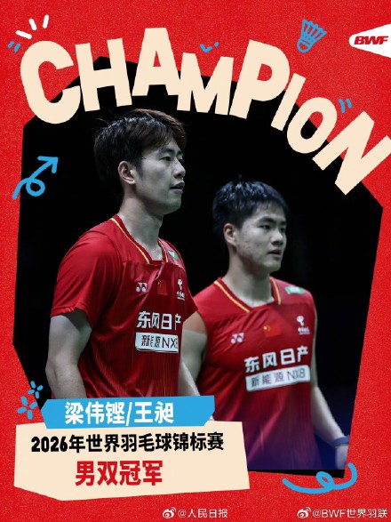 祝贺！梁伟铿/王昶世锦赛冠军